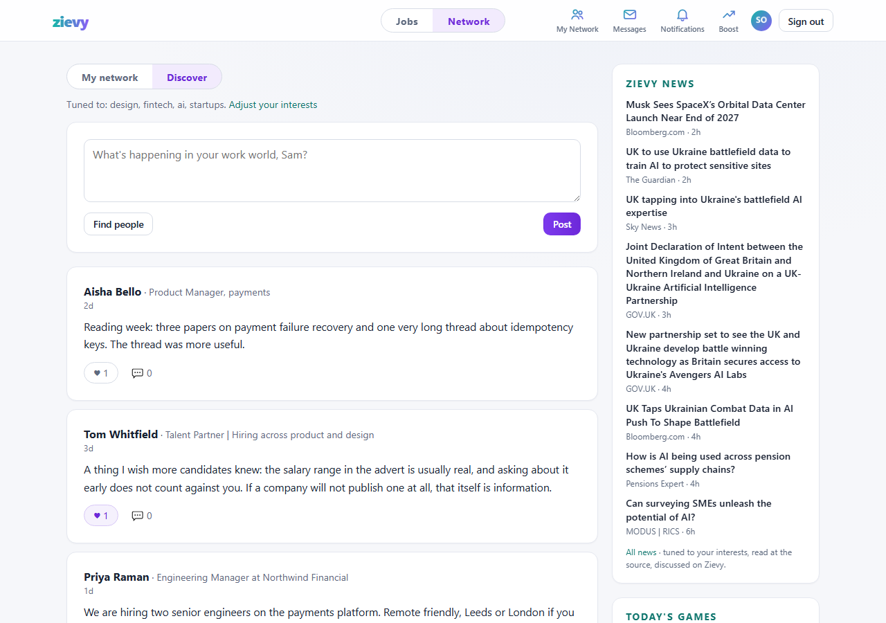 Discover - posts matched to your interests