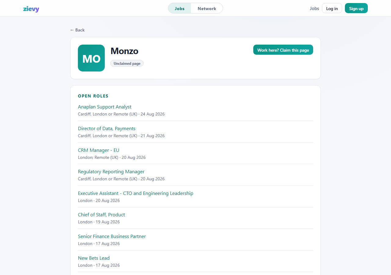 An organisation page